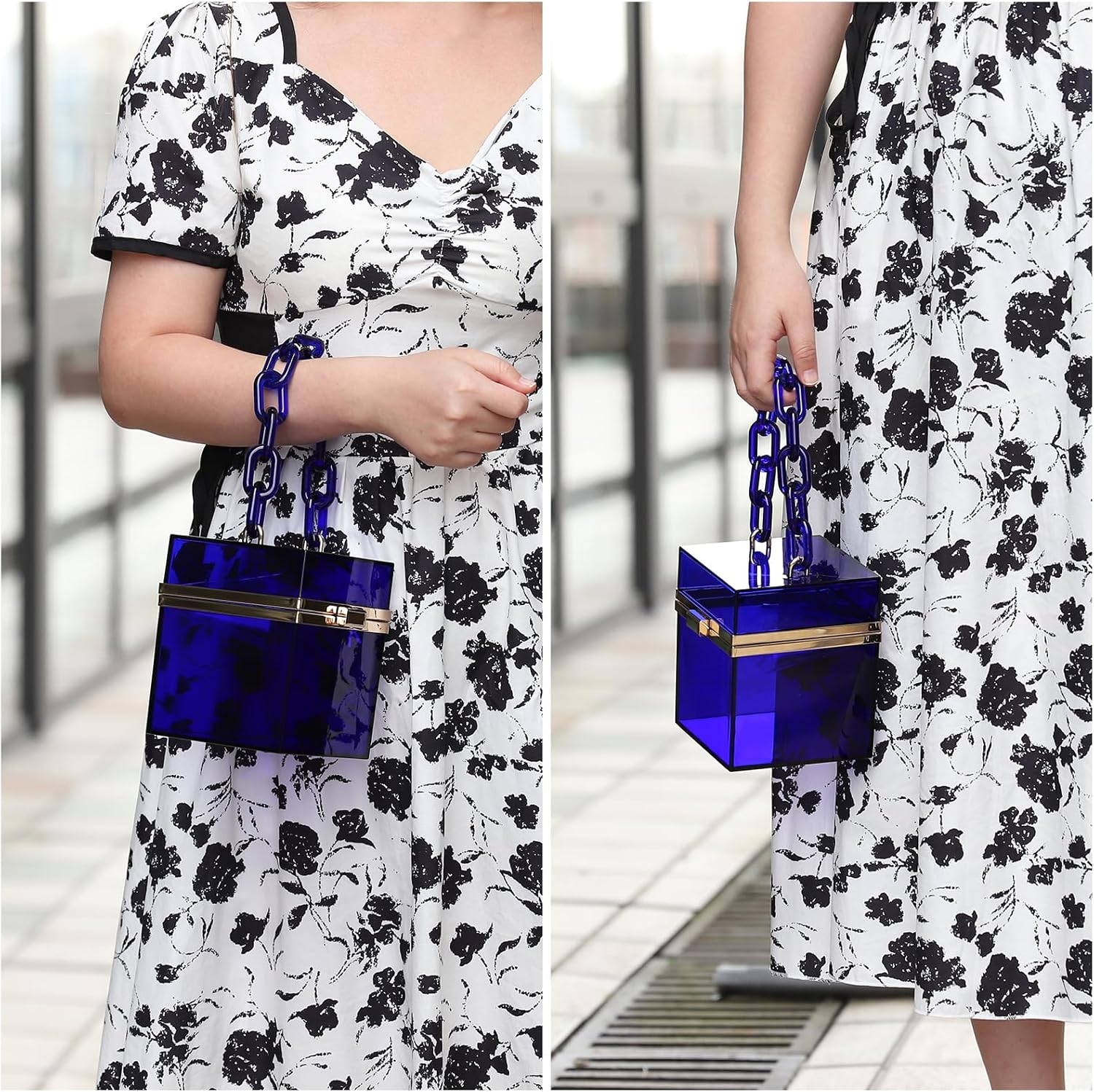 Women Acrylic Clear Clutch Purses Square Evening Handbag Box Purse for Wedding Prom Party, Transparent/Silver — image 2