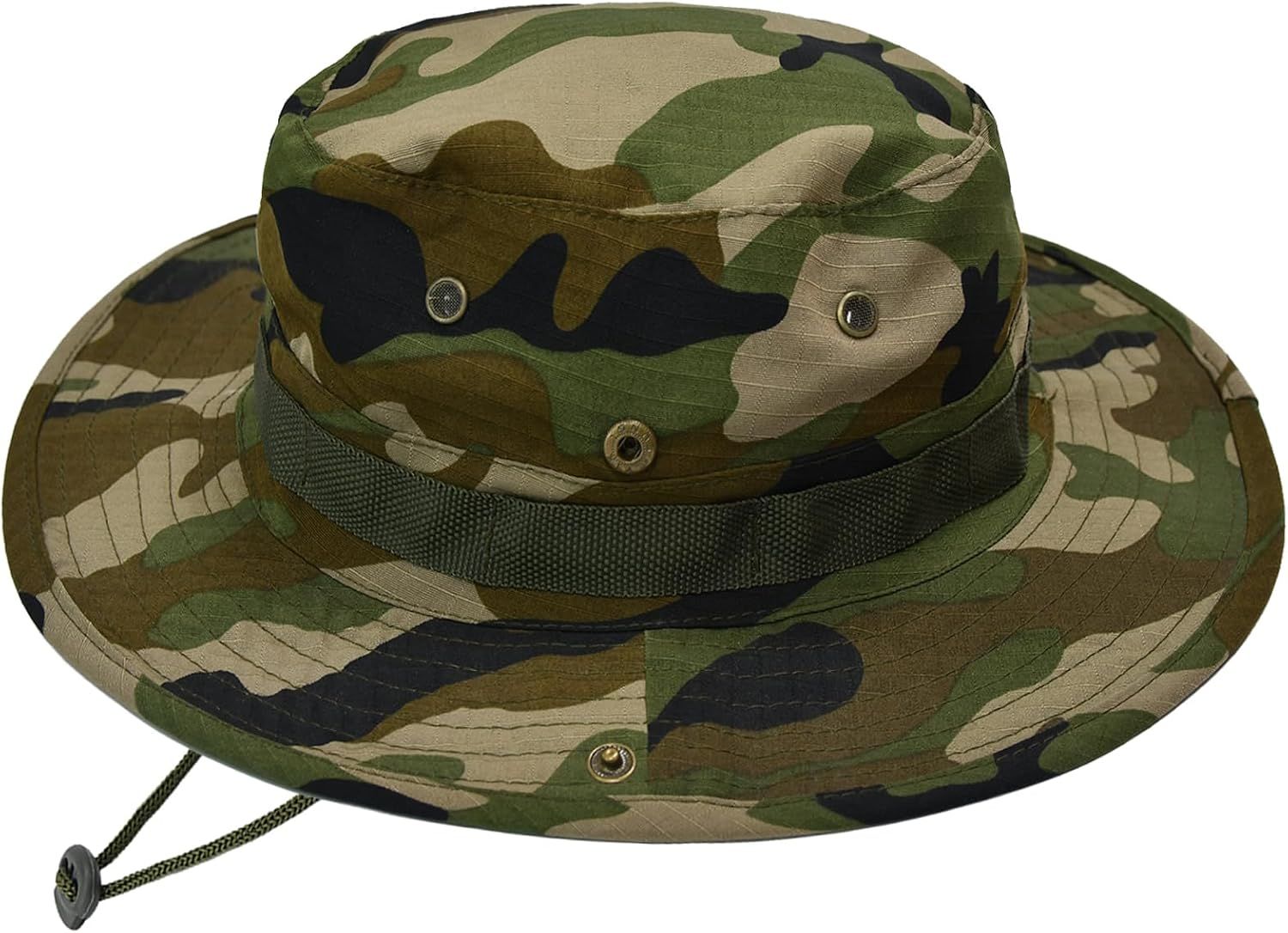UPF 50+ Boonie Sun Hat, Foldable Wide Brim Bucket Hat for Hiking, Beach, Fishing, Camping and Summer Safari Wear, Jungle Camouflage