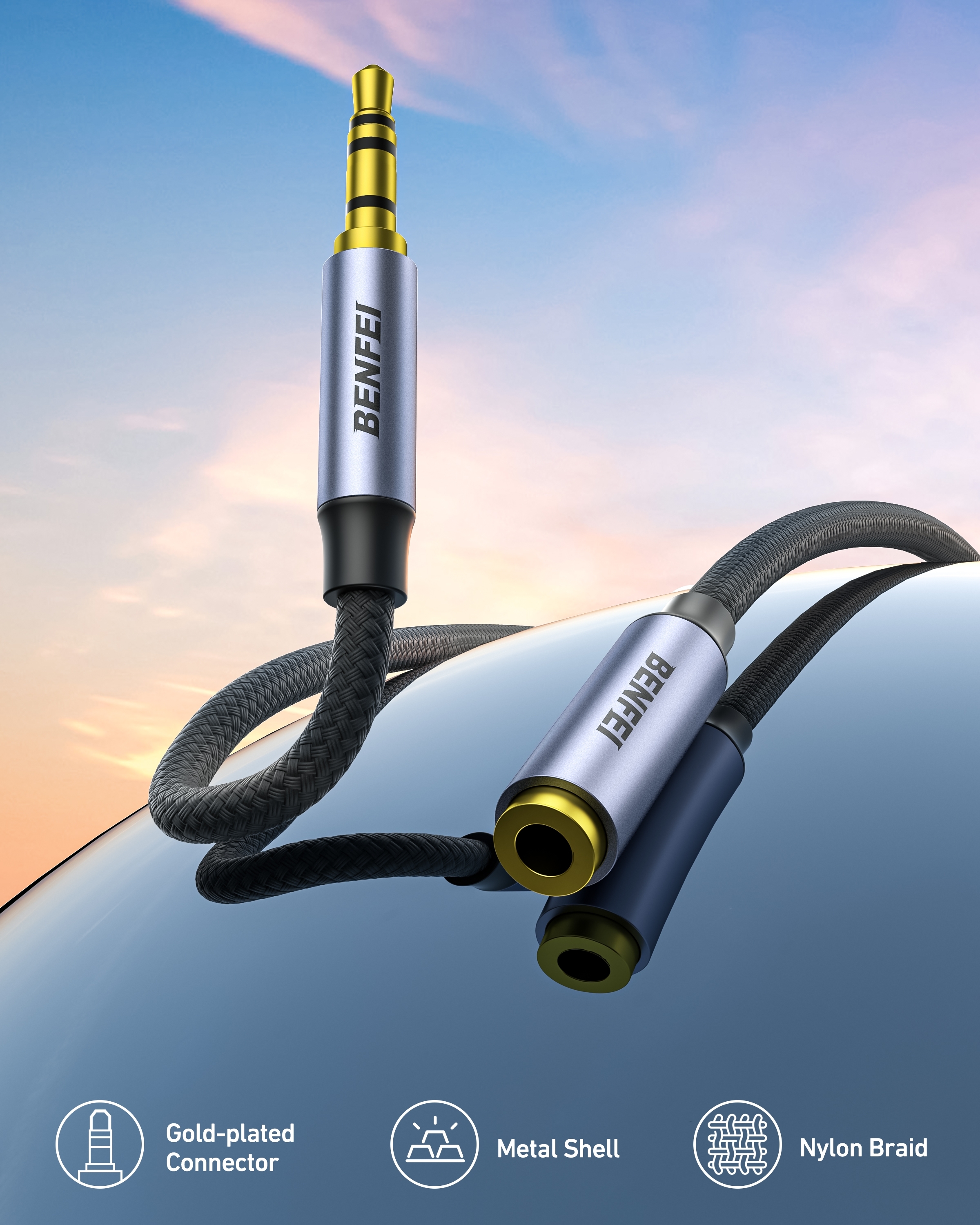 BENFEI 421GY 10M 3.5mm Male to Female AUX Extension Cable, TRRS 4-Pole Stereo Audio Jack Cord for Headphones, Microphone, Smartphones, PC, Laptop โ image 3