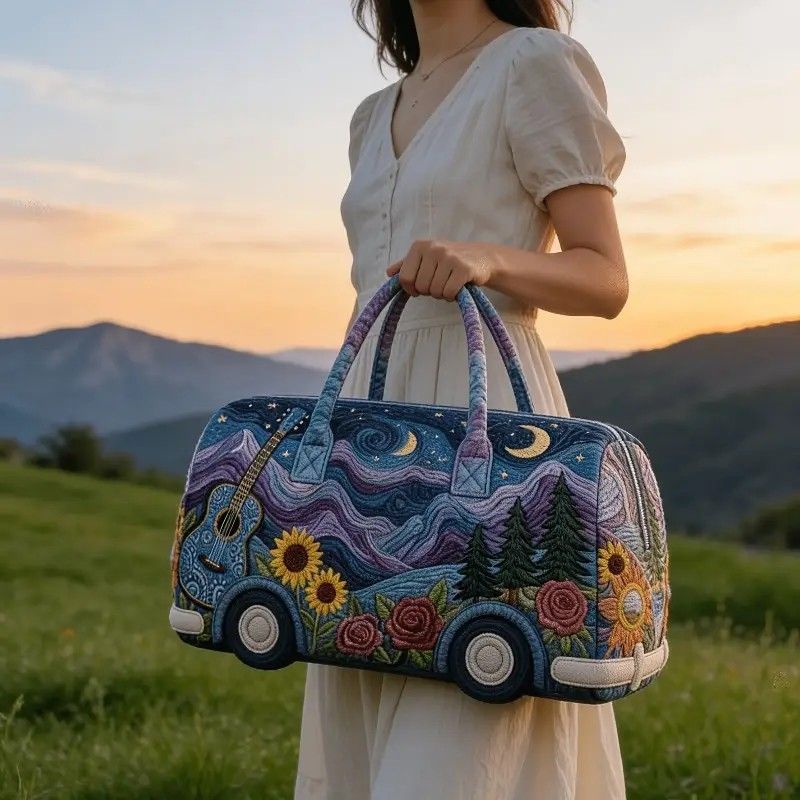 Bohemian style vintage embroidered travel bag, made of lightweight and durable polyester, with a capacity under 20L, featuring eye-catching starry sky and โ image 3