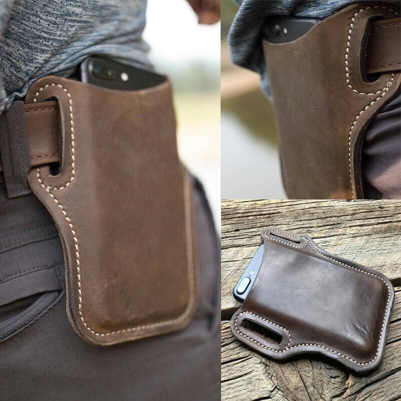 Leather Phone Holster Pouch Belt Clip Loop Waist Bag Cover Case for Men - Dark Brown โ image 5