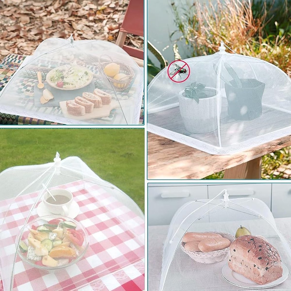 Fly Cover - 4 Pieces - Food Protection Covers - Fly Cover - Foldable - Pop-up Umbrella Net Tent - Cover - Mesh Material - Fly Protection - For Food, Fruit — image 3