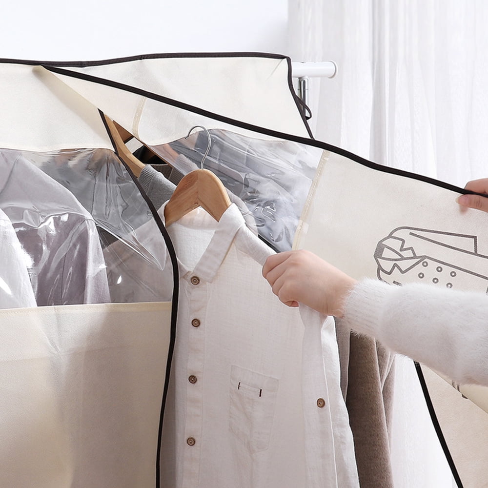 Dustproof Clothes Rack Cover Expandable Hanging Closet Cover Shoulder Dust Cover Clothes Protector for Coats Suits Dresses Beige — image 4