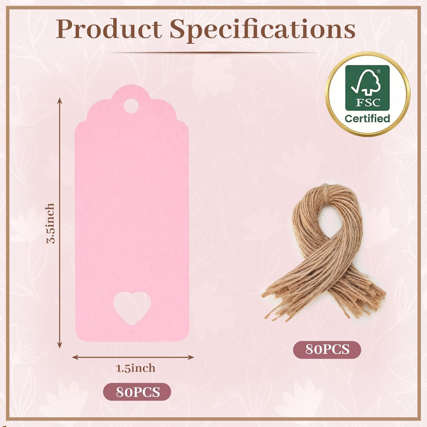 80PCS Gift Tags with String Attached, 3.5 × 1.5 Inches Pink Heart Gift Tags with String for Wedding, DIY Crafts — image 6