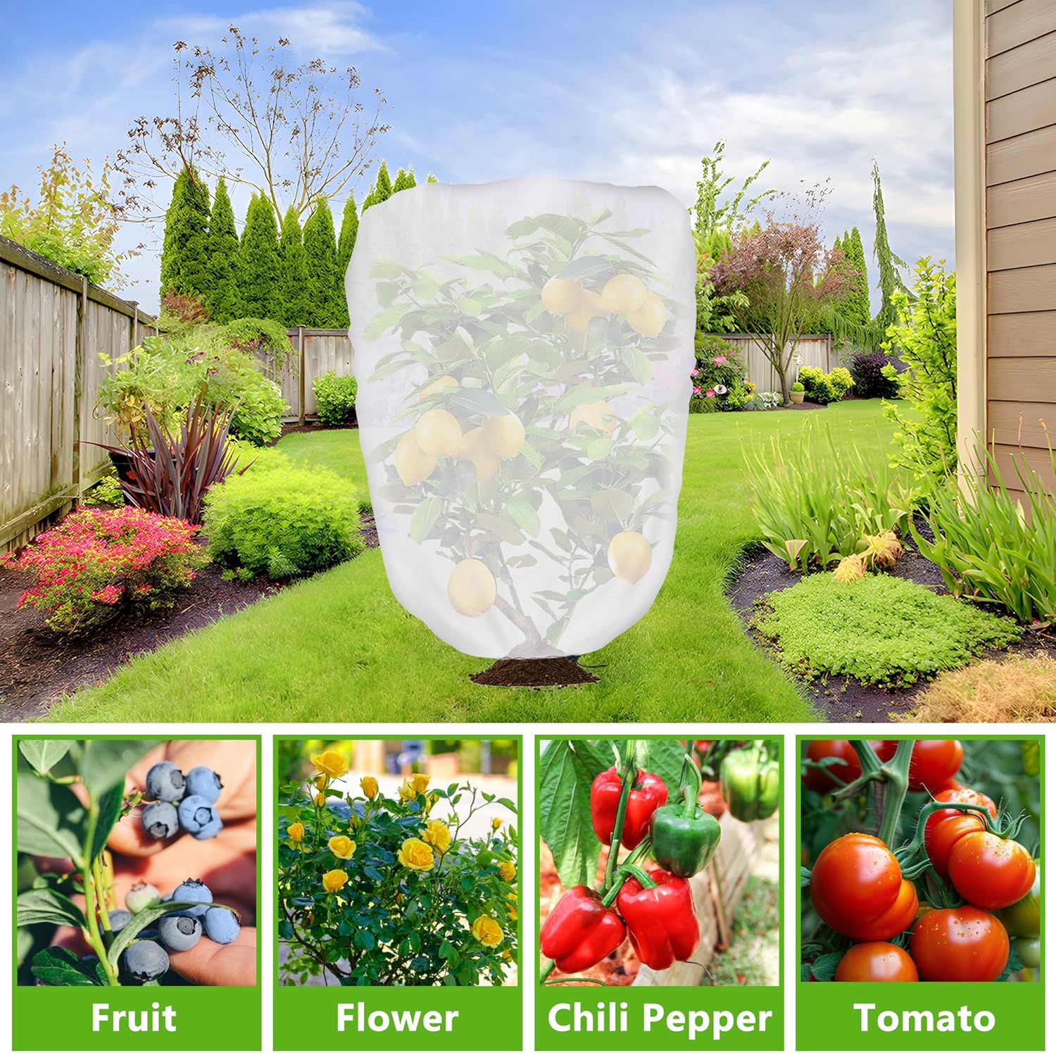 3.3 x 2.6Ft Garden Plant Shade Cover with Drawstring, Non-Woven Garden Shade Sun Protection Plants Cover, White Light Refraction Fruit Tree Sunshade Cloth for โ image 5