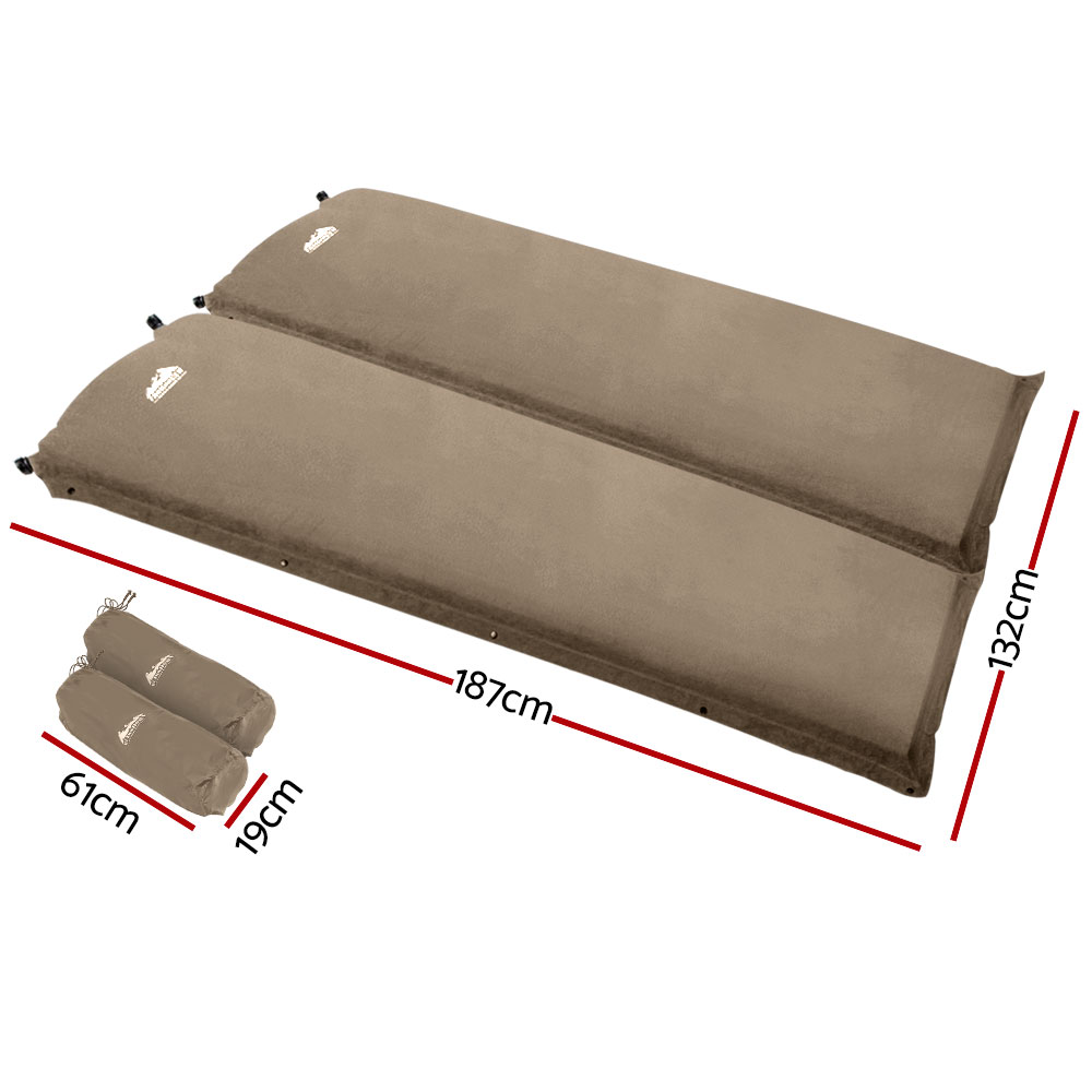 Weisshorn Self Inflating Mattress Camping Sleeping Mat Air Bed Double Set Coffee โ image 2