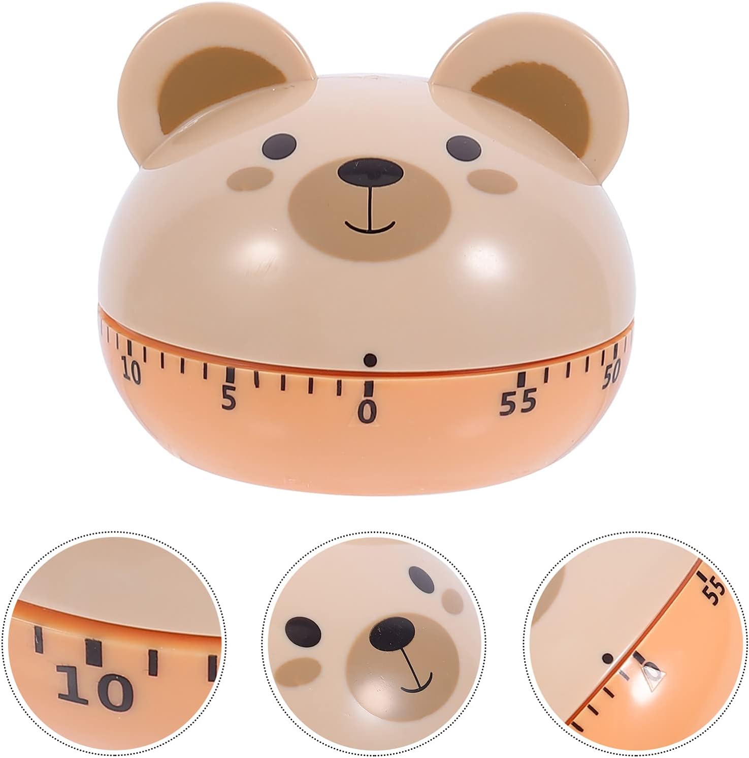 Bear-Shaped Mechanical Kitchen Timer with 60 Minute Countdown and Loud Alarm for Cooking, Baking, Study and Daily Reminders, Beige — image 4