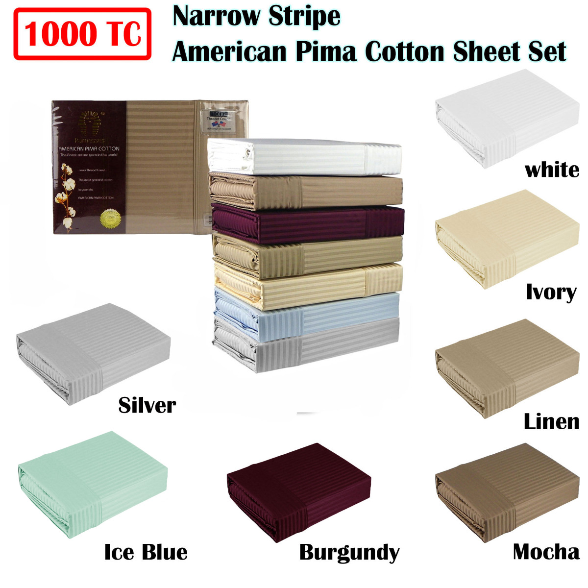 Ramesses 1000TC American Pima Cotton Narrow Stripe Sheet Set Mocha Queen โ image 2