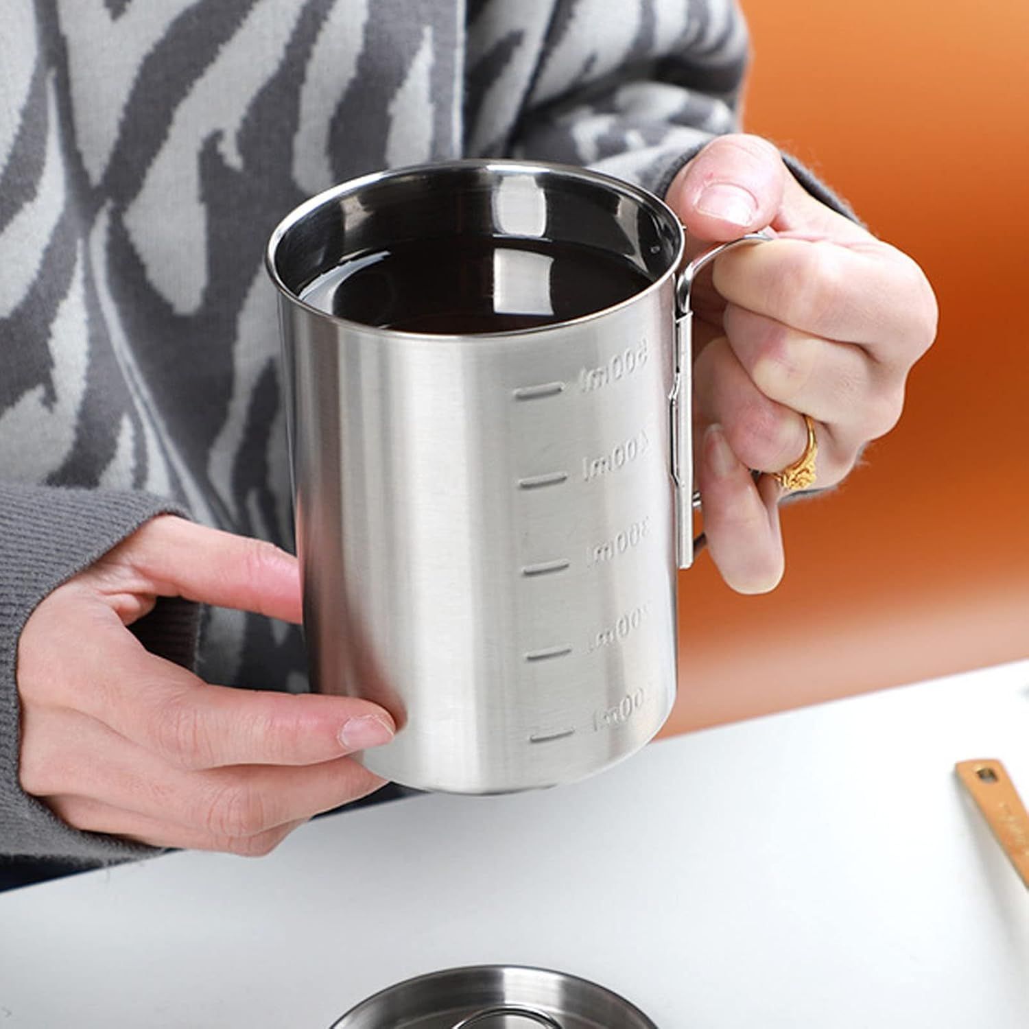 Stainless Steel Camping Cup, 500ml Fireproof Metal Cup with Lid and Foldable Handle, High Temperature Direct Heating, Great for Backpacking โ image 3