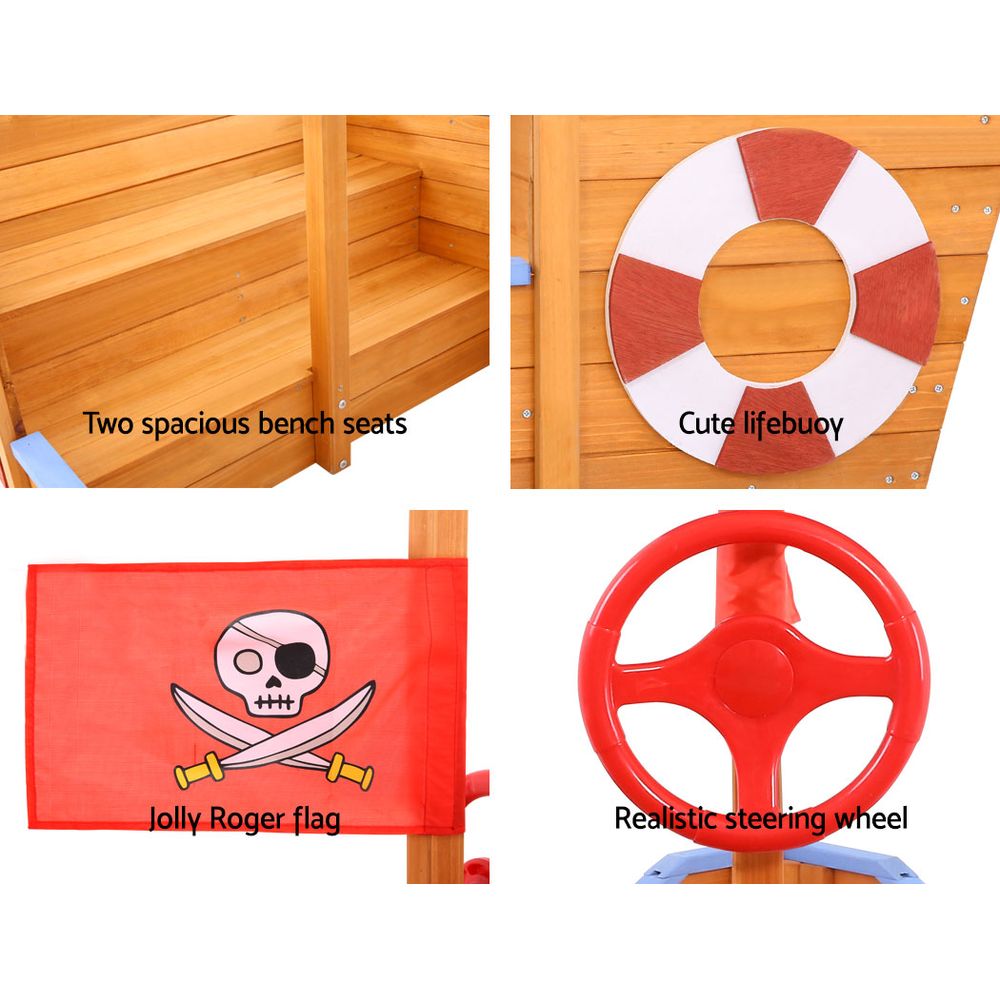 Keezi Kids Sandpit Wooden Boat Sand Pit with Canopy Bench Seat Beach Toys 165cm โ image 6
