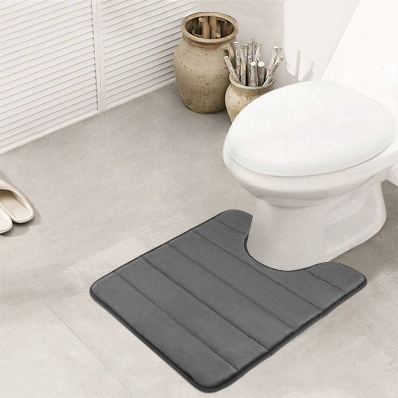 Non-Slip Memory Foam Toilet Mat With Cutout 50 × 60 Cm, Absorbent, Washable For Toilet, DArk Grey — image 4