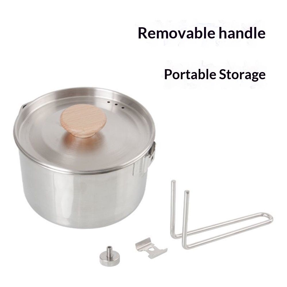 Stainless Steel Camping Pot with Lid and Removable Handle, Light Weight Outdoor Camping Kettle, Easy Clean Camp Boiling Pot, Cooking Pot for Picnic, Hiking — image 3