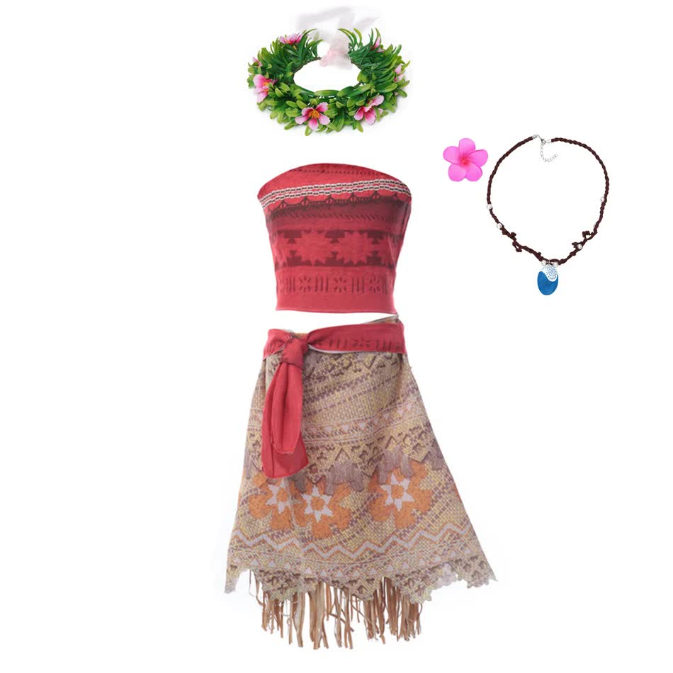 Moana Dresses Girls Children's Clothing Cosplay Vaiana Princess Dress Necklace Wig Kids Carnival Party Summer Disney Costume Set Moana Set 03 5-6T(130) — image 2