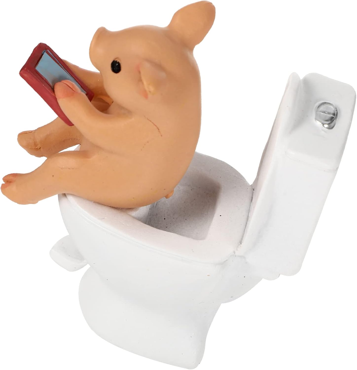 Cabilock Mini Resin Cute Pig Figurines Texting On Toilet Statue, Miniature Piggy Sculpture, Garden Farm Statue Collectible Lawn Ornament Desktop Animals