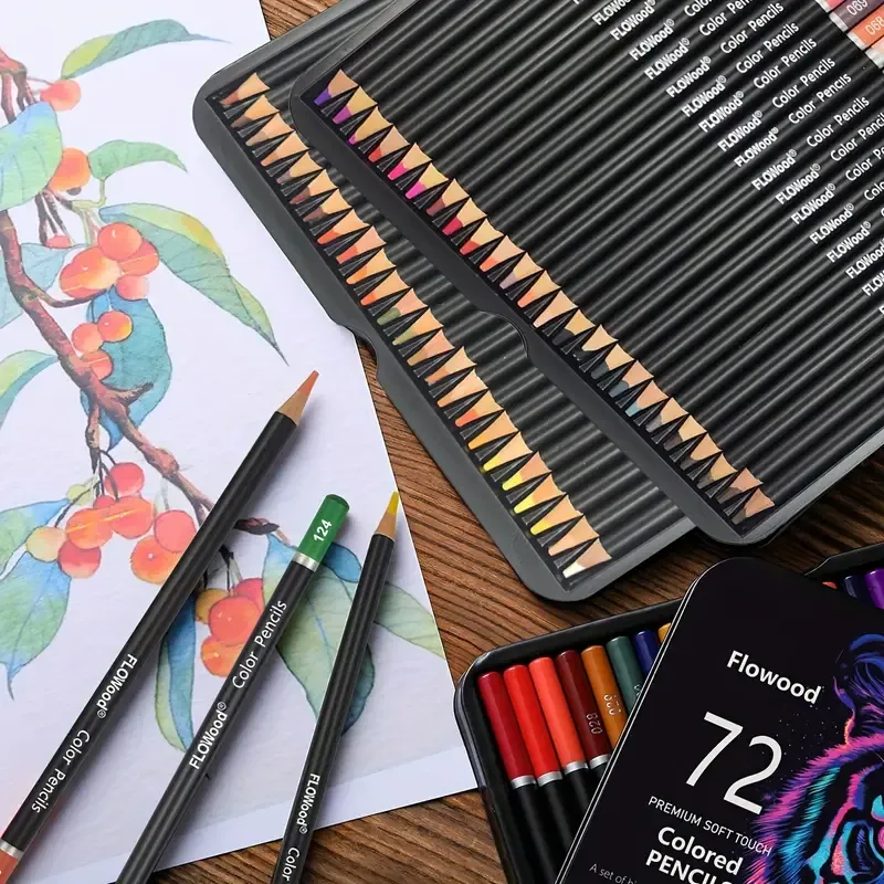 Flowood 72-Color Premium Soft Touch Colored Pencils Tin Set — Pre-Sharpened, Highly Pigmented Soft Core, Multi-Tier Portable Storage. The Top Choice for — image 6