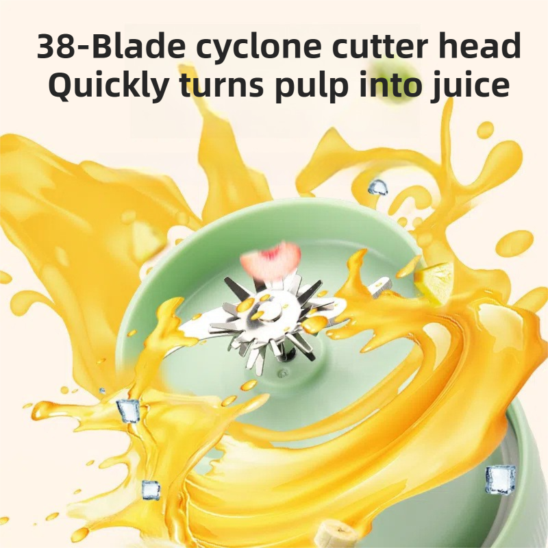 Green Portable 1300ML Multi-Functional Blender with Dual-Drink Lid - 38-Steel Blade Cyclone Juicer & Ice Crusher, Waterproof Type-C Charging — image 3