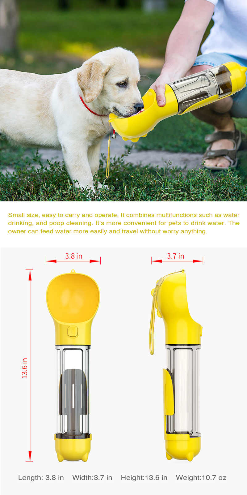 YES4PETS 4 in 1 Portable Pet Dog Puppy Cat Drinking Mug Water Feeder Bottle Valve Travel Bottle Yellow — image 6