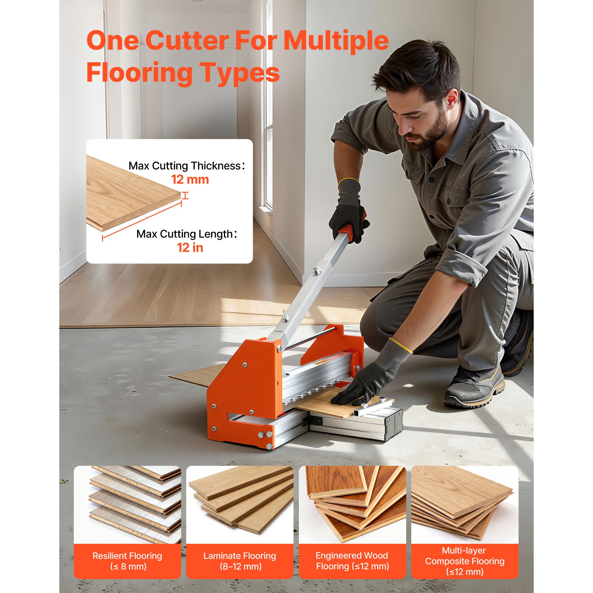 304.8mm Vinyl Floor Cutter, 12mm Thick Laminate Flooring Cutter with Upgraded Labor-Saving Aluminum-Alloy Lever, Telescoping Support Plate, Cuts Certain โ image 3