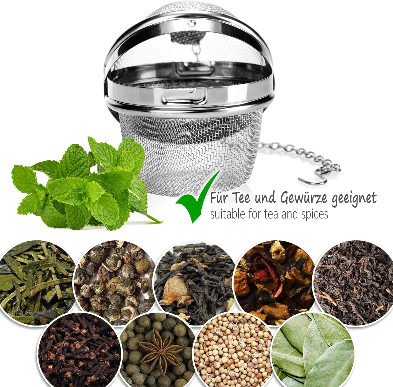 2 Pack Stainless Steel Tea Strainers with Chain 6.5cm Fine Mesh for Loose Tea Herbs Spices — image 4