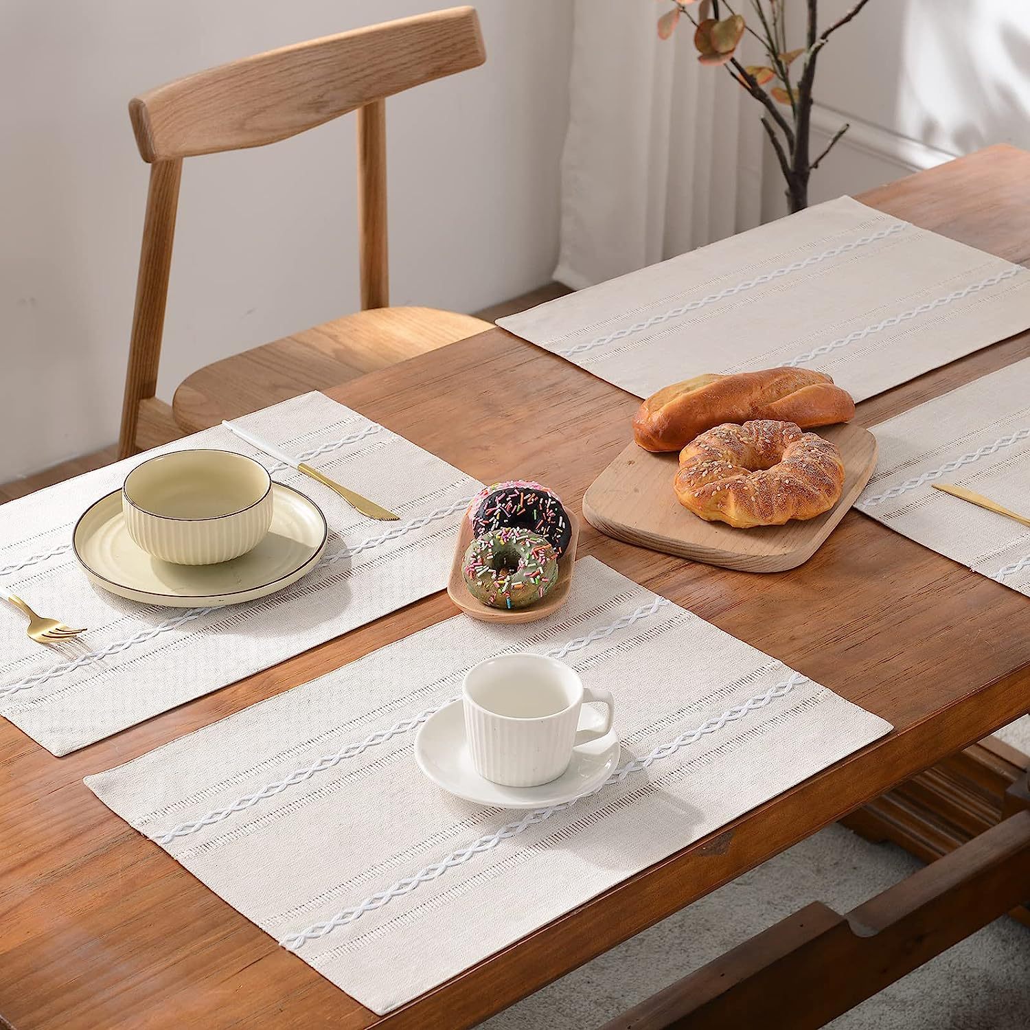 4 Pcs Beige Woven Placemats - Heat Resistant Kitchen Table Mats, Coffee Tea Cup Coasters, Linen Blend Dining Decor โ image 4