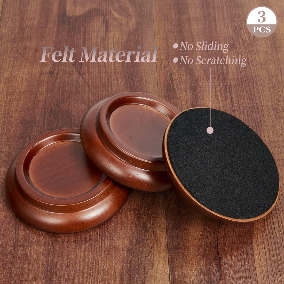 Piano Caster Cups Grand Piano Caster Cups Wood Coasters Cups Piano Caster Pads for Grand Piano 3pcs — image 4