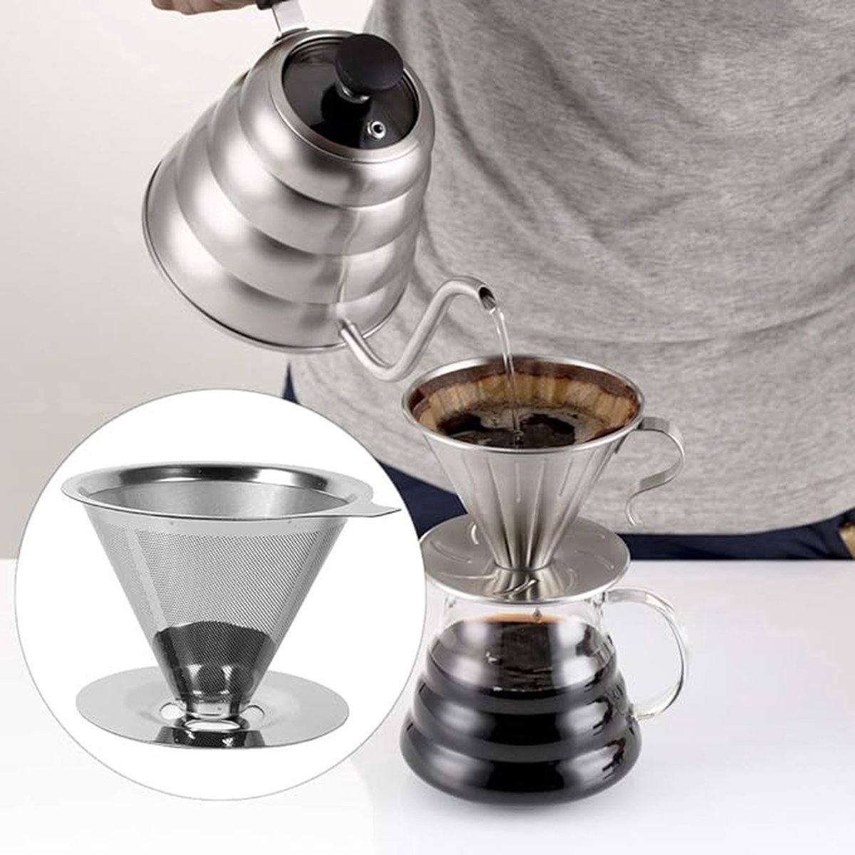 Reusable coffee filter for 6 cups - stainless steel permanent filter - clean after use — image 5