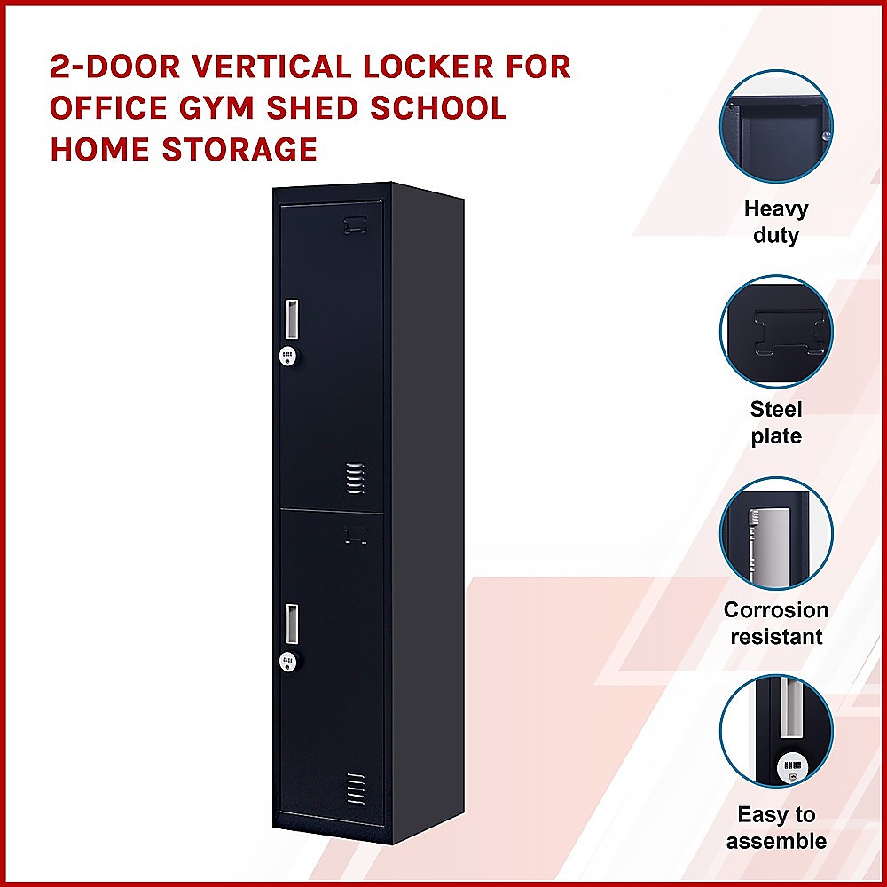 2-Door Vertical Locker for Office Gym Shed School Home Storage — image 3