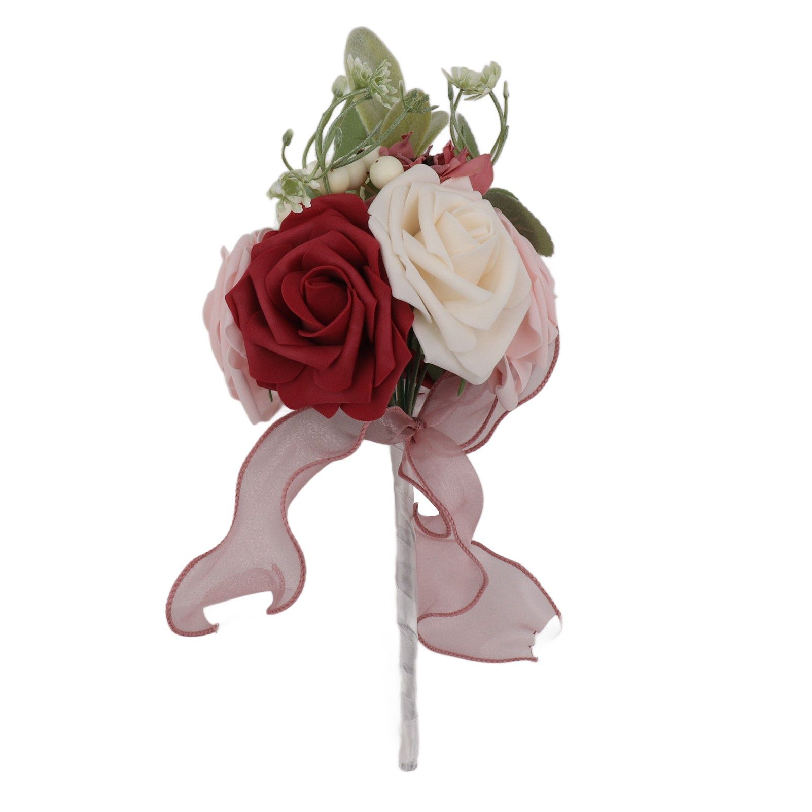 Romantic Rose Bridal Wedding Bouquet Artificial Silk Flowers Fake Flowers Bridesmaid Bouquet Home Party Decoration Rose Red โ image 3