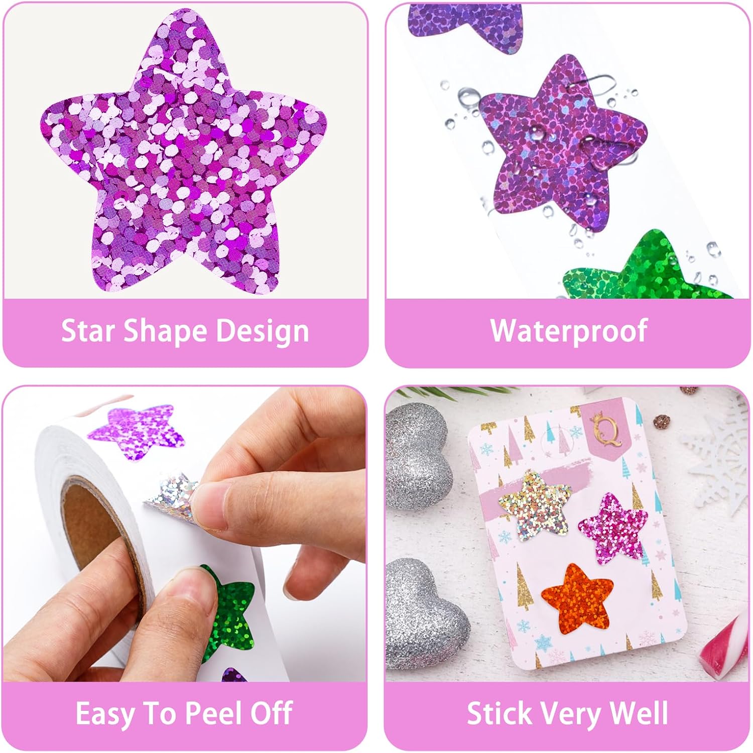 Star Stickers - 500Pcs 1Inch Glitter Star Stickers for Kids Reward Self Adhesive Foil Shiny Stars Shaped Sticker Stars Incentive Sticker Roll for Envelope Seal โ image 3