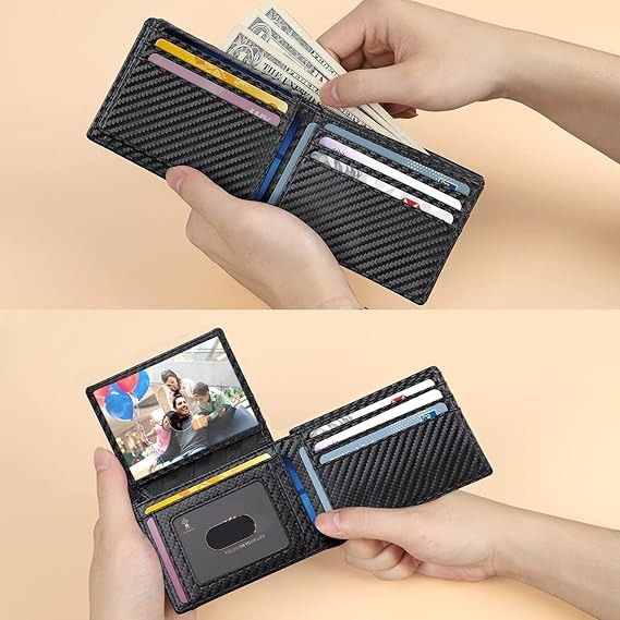 Black Men's Carbon Fiber Slim Trifold Wallet - RFID Blocking, Dual ID Windows & 15 Card Slots - Minimalist Gift for Business and Travel โ image 5