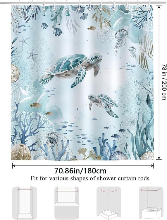 Waterproof Shower Curtain with Sea Turtle and Dolphin Motif, Light Blue, Mildew Resistant, 180 × 200 cm — image 6