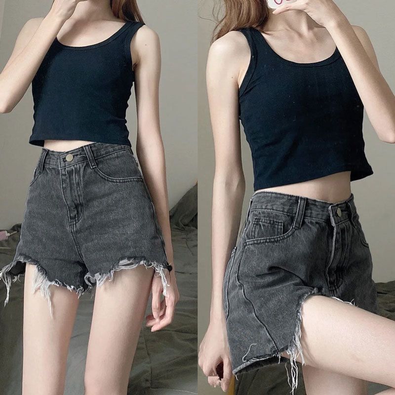 Women High Waist Denim Shorts Summer Cotton Black M — image 5