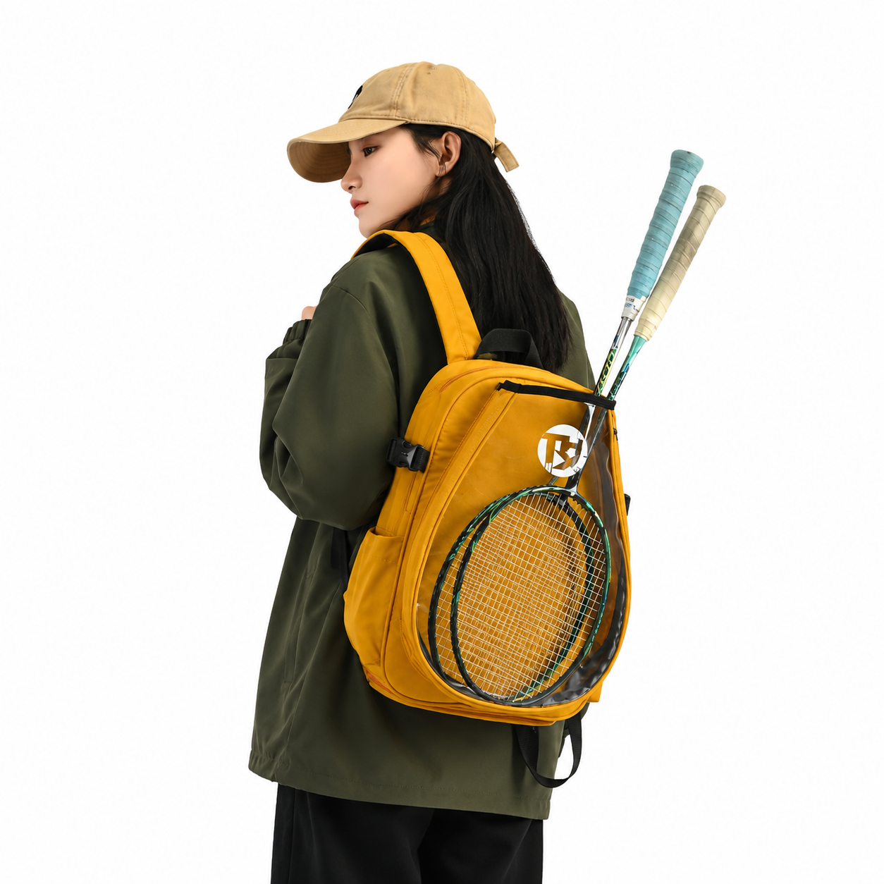 Yellow Sports Racket Backpack - Lightweight Casual Travel Bag with Separate Racket Compartment, Shoe Compartment, Bottle Pocket for Tennis, Badminton, Gym and โ image 2