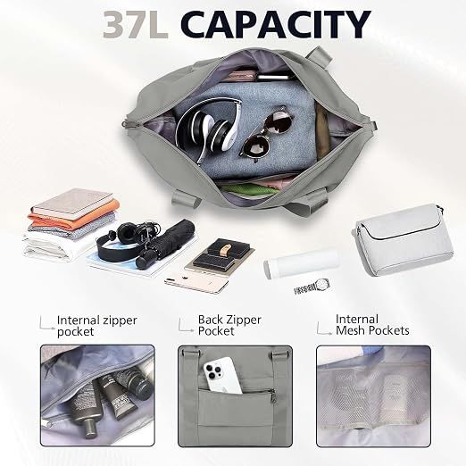 Travel Duffle Bag with Trolley Sleeve, Weekender Overnight and Gym Bag for Carry On Travel, Hospital Stays and Short Trips, Grey — image 3