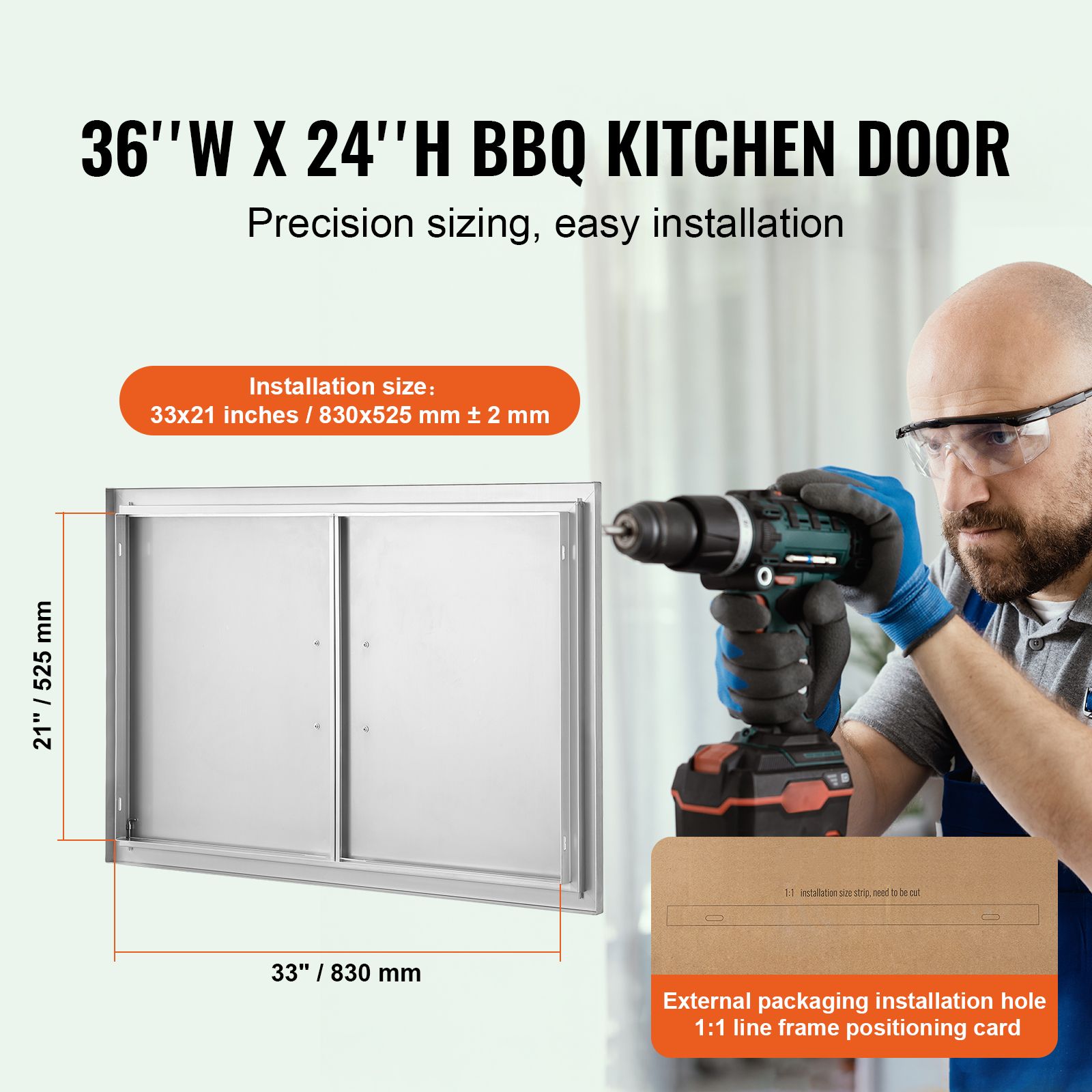 BBQ Access Door, 915 × 610 mm Double Outdoor Kitchen Door, Stainless Steel Flush Mount Door, Wall Vertical Door with Handles, for BBQ Island, Grilling Station — image 2