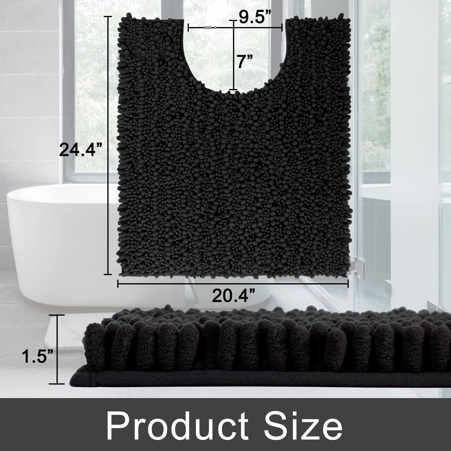 Original Luxury Shaggy Bath Mat Large Size + U-Shaped, Soft and Cozy, Super Absorbent Water, Non-Slip, Machine Washable, 61 × 43 cm, 61 × 51 cm — image 3