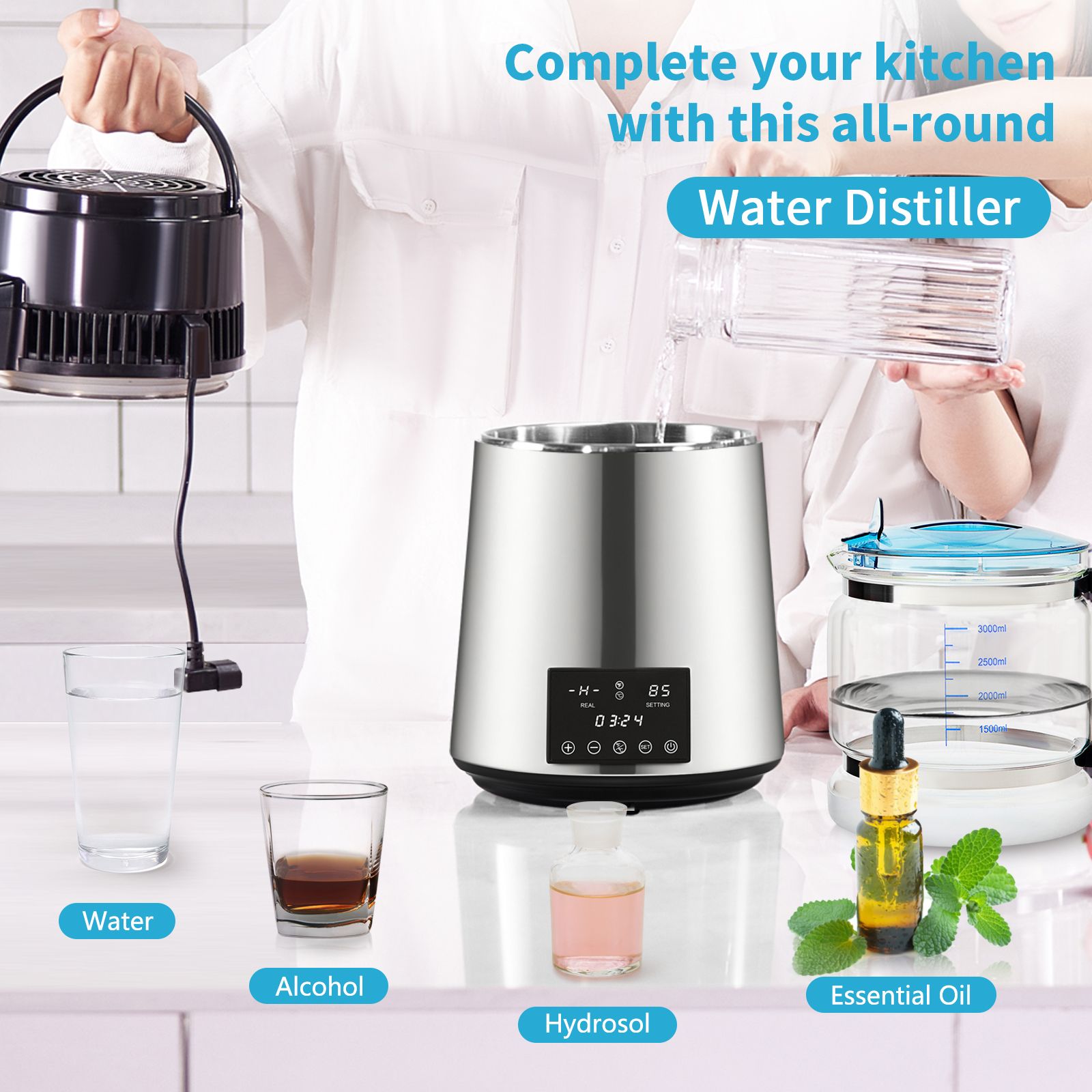 4L Water Distiller Distilled Water Maker 1 L/H w/ Timing Dual-Temp Silver โ image 2