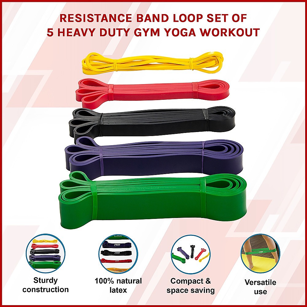 Resistance Band Loop Set of 5 Heavy Duty Gym Yoga Workout โ image 3