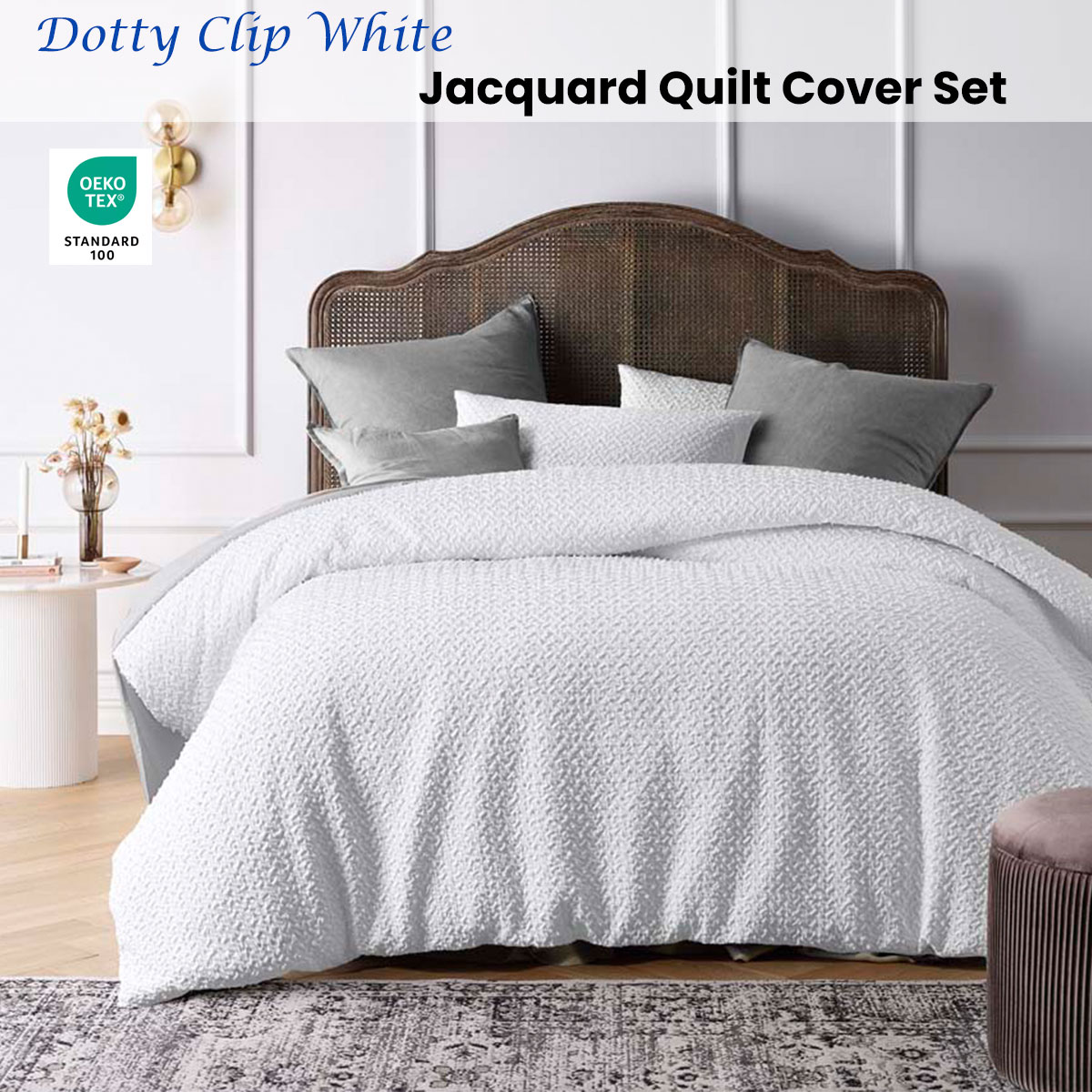 Accessorize Dotty Clip White Jacquard Quilt Cover Set Queen — image 2
