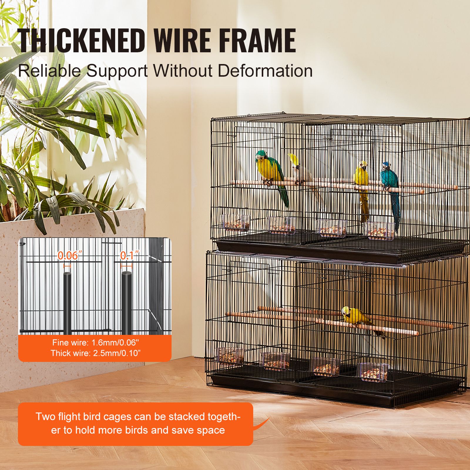 Bird Cage, 18 in, Small Parakeet Cage with Divider, Sturdy Metal Bird Flight Cage, Travel Birdcage with 5 Perches & 4 Feeding Cups, Parrot Cage for Canaries — image 6