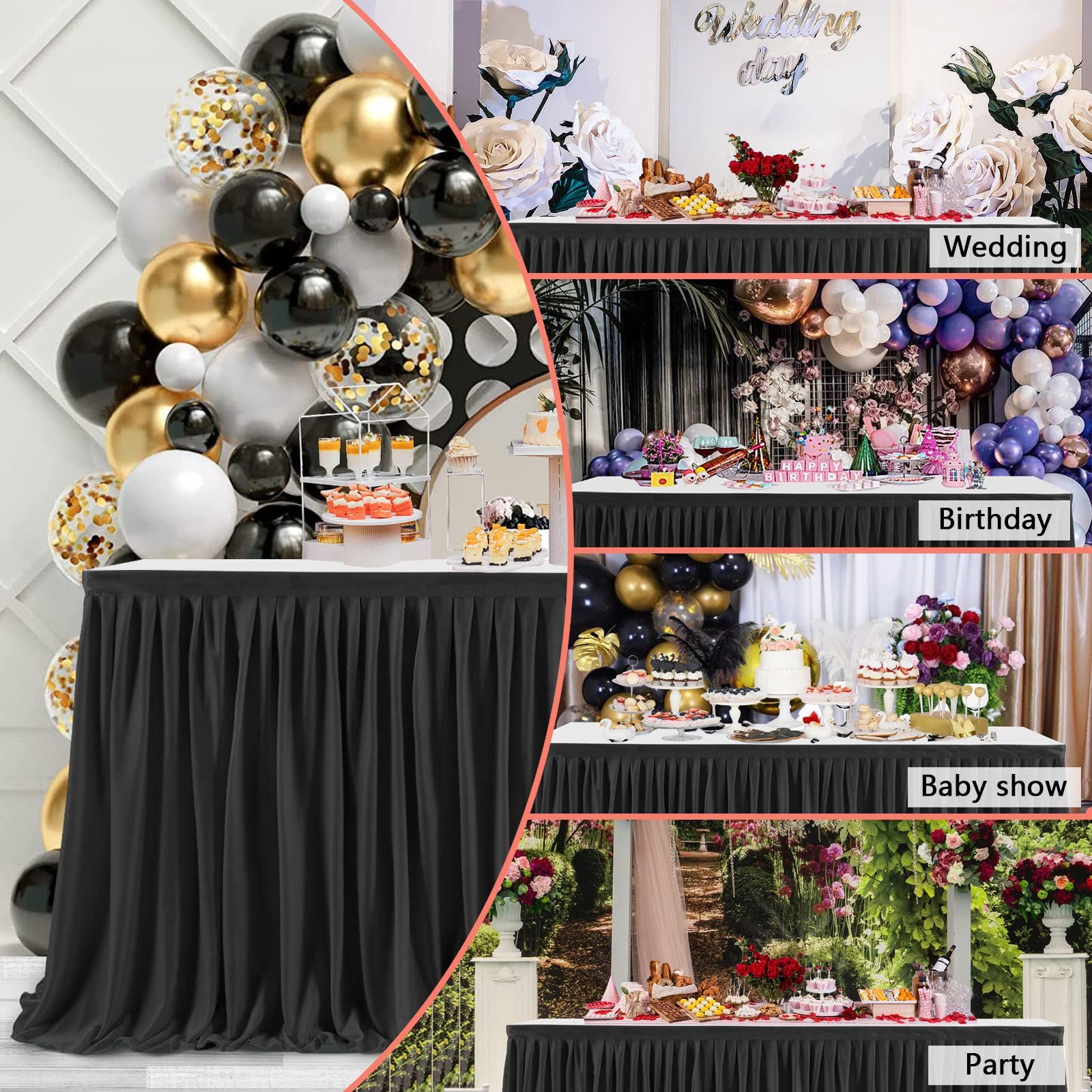 Black 6ft Table Skirt for Rectangle Tables, Halloween Chirstmas Baby Shower Wedding Decor Birthday Dessert Cake Decorations — image 4