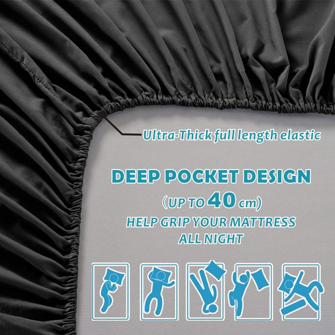 Hotel Quality Fitted Sheet - 1 Piece Fitted Sheet -Breathable Bedding - Wrinkle, Fade, Stain Resistant- 16inch/40cm Deep Pocket Fitted Bed Sheet-Wrinkle and — image 3