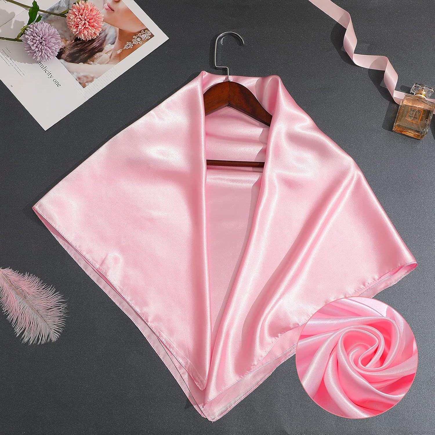 35 Inch Silky Head Scarf 2 Pcs Large Square Neck Scarf Sleeping Hair Wrapping Satin Bandana for Women โ image 4