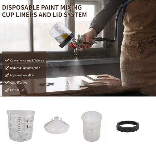 50 Sets Paint Spray Gun Cup Lids Liners Kit with Micron Filter 600ML Clear — image 5