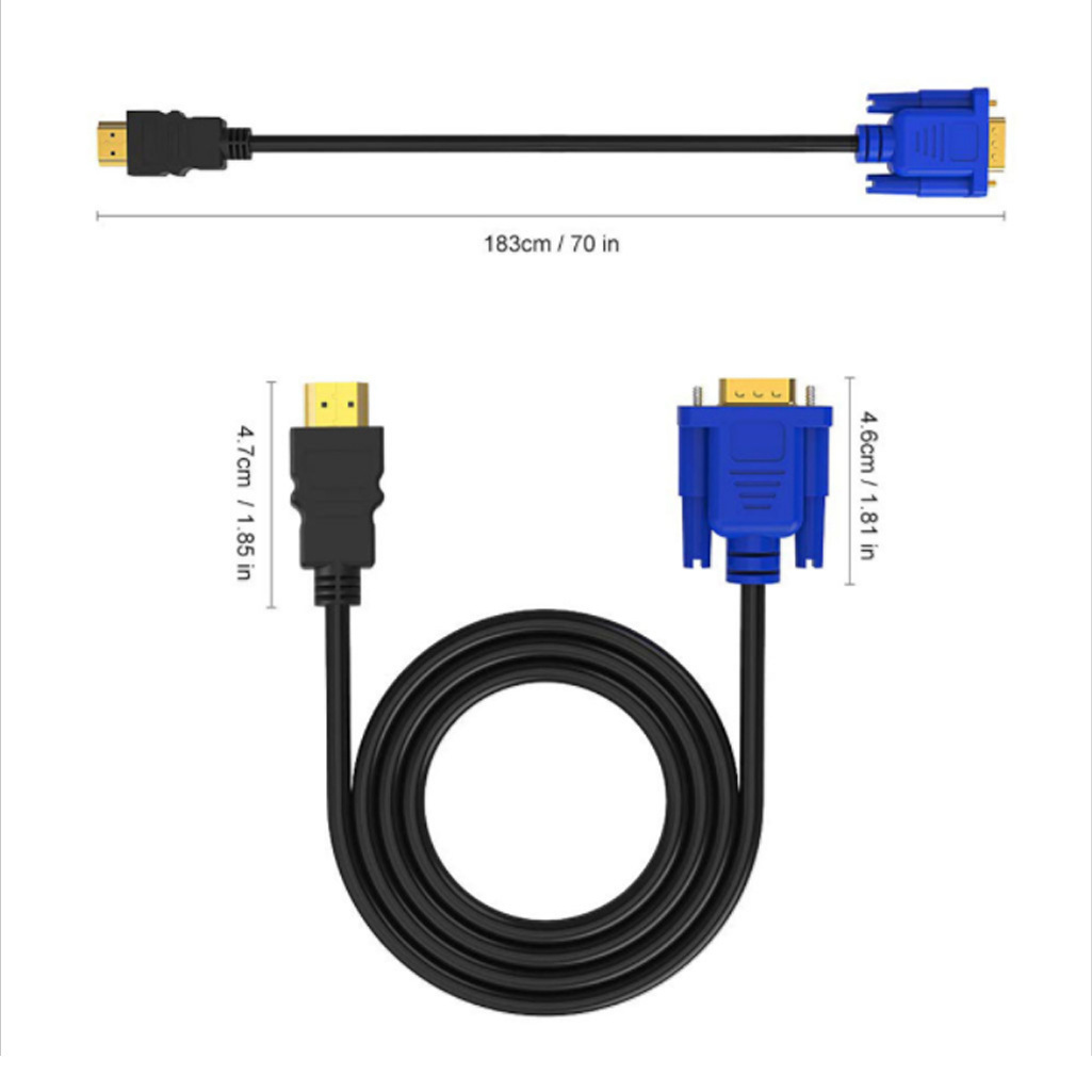1.8m HDMI to VGA Cable - HD Video Adapter Cable with Audio Support — image 3