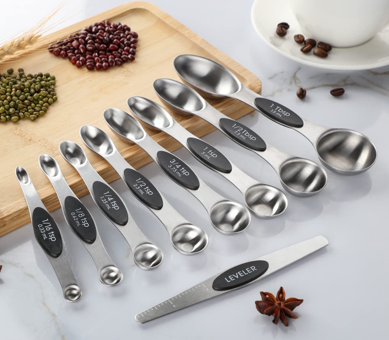 Measuring Spoon Set of 8 Magnetic Measuring Spoons Dual Sided Stainless Steel Measuring Spoons Stackable Nesting Tablespoon Teaspoon, Fits in Spice Jars, for โ image 3