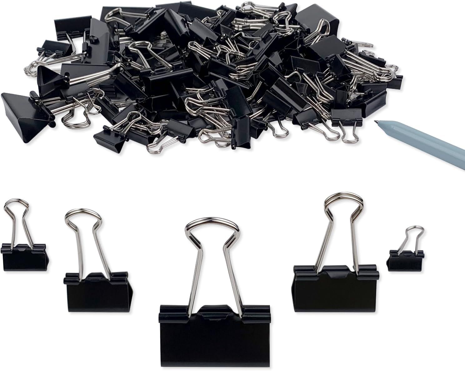 Binder Clips Paper Clamps Assorted Sizes 150 Count (Black), Large, Medium, Small, X Small and Micro, 5 Sizes in One Pack, Meet Your Different Using Needs