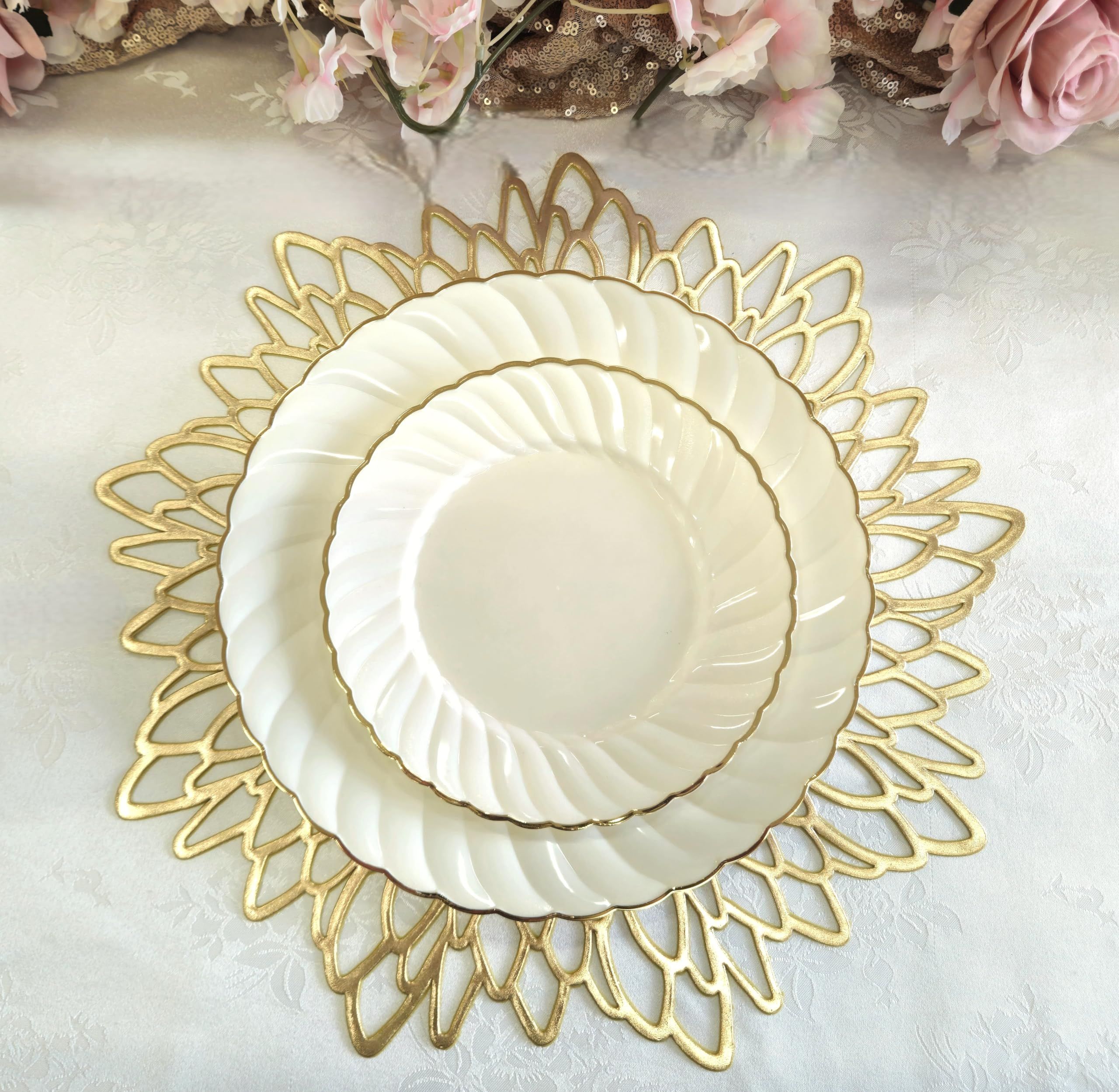 Placemats 3.9inch Pressed Vinyl Round Table Mates for Dining Washable and Wipeable Kitchen Place Mat for Holiday โ image 2