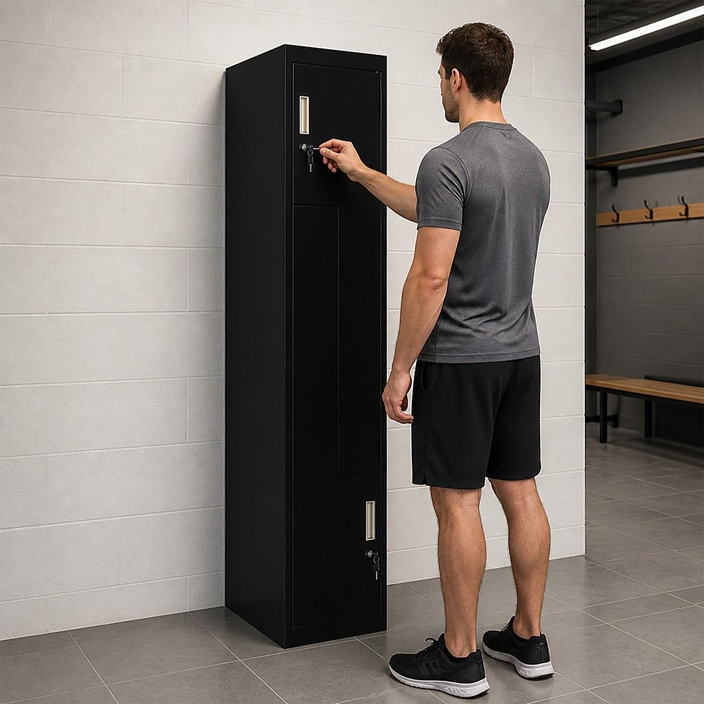 Black Two-Door L-shaped Office Gym Shed Storage Lockers — image 2