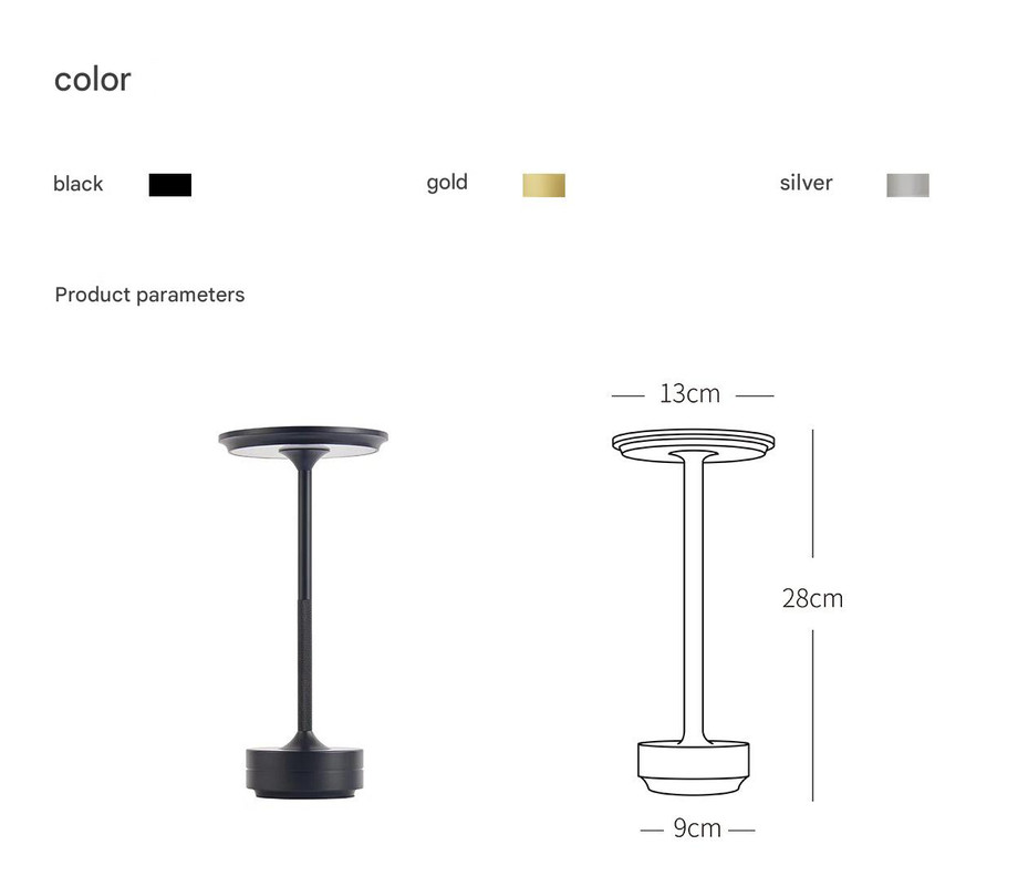 Gold Elegant Aluminum Alloy Rechargeable LED Touch Lamp - 3-Color Dimmable Cordless Table Light โ image 2